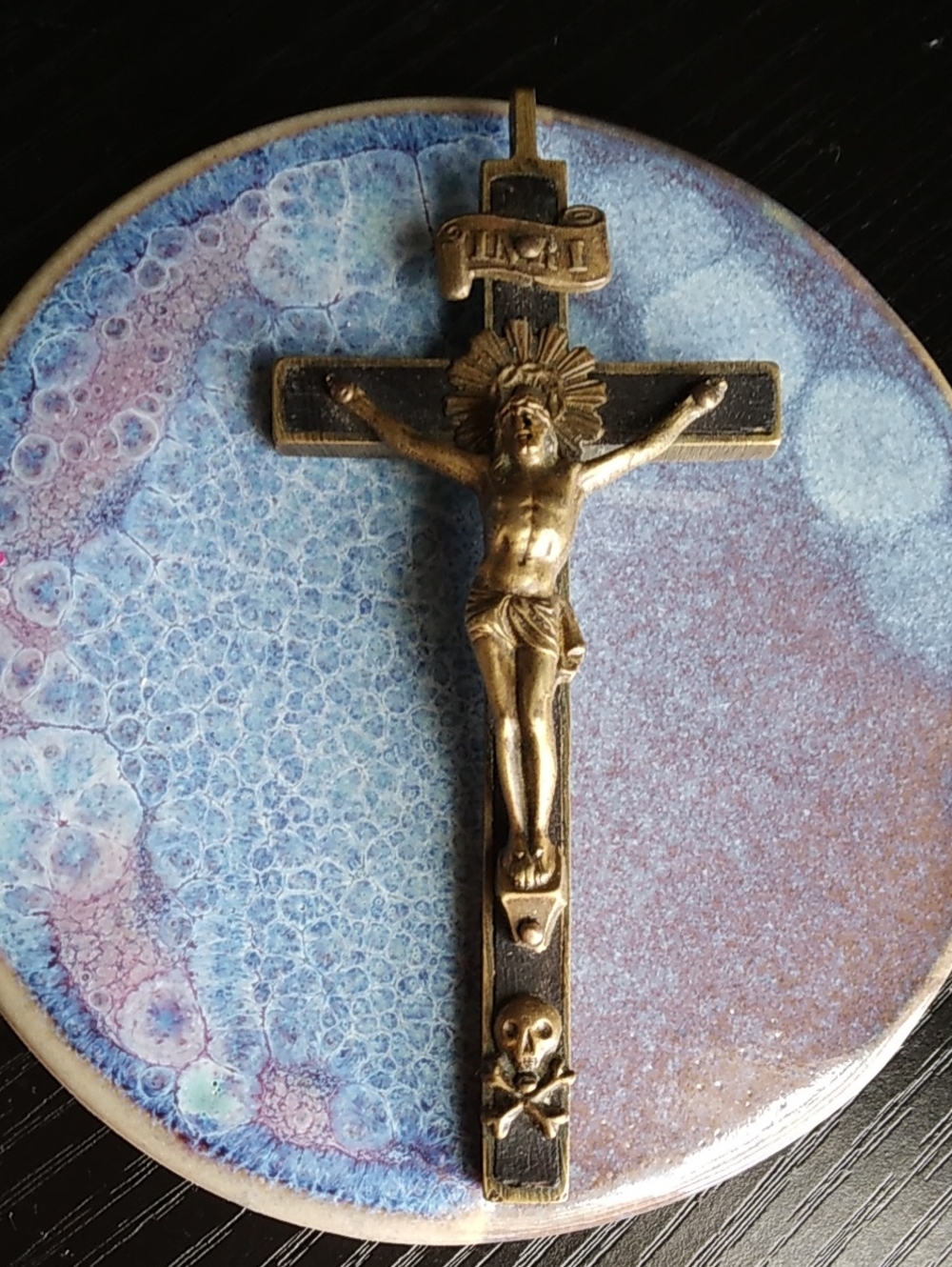 Antique 19th Century Nun Pectoral Crucifix Cross Ebony & Brass Memento Mori